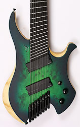Agile Chiral Nirvana 82528 EB MOD SS Satin Green Blue Burst Headless Guitar 