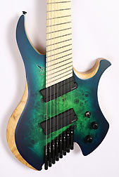 Agile Chiral Nirvana 82528 MN MOD SS Satin Green Blue Burst Headless Guitar 