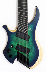 Agile Chiral Nirvana 82528 RL MOD SS Satin Green Blue Burst Left Handed Headless Guitar