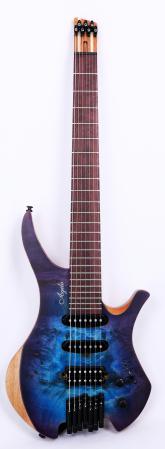 Agile Chiral 727 HSS Satin Blue Purple Burst Headless Guitar