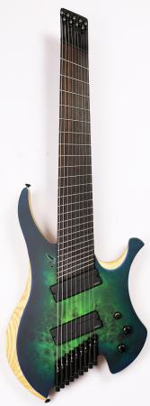 Agile Chiral Nirvana 9 String Guitar 92528 EB MOD SS Satin Green Blue Burst Headless Guitar