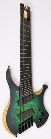 Agile Chiral Nirvana 9 String Guitar 92528 RL MOD SS Satin Green Blue Burst Headless Guitar