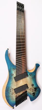Agile Chiral Parallax 92528 EB EMG SS Satin Oceanburst Nat Burl Headless Guitar 