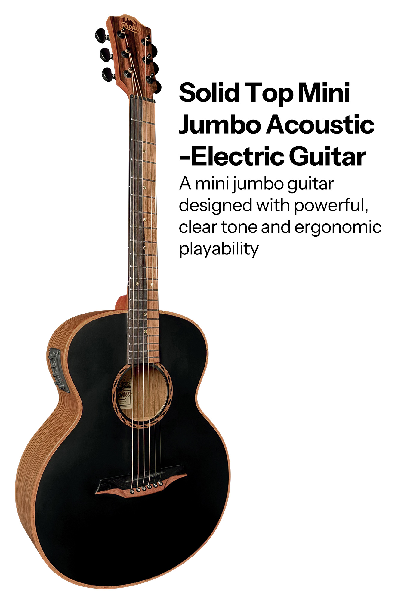 Bromo BAT 8ME Black Solid Top Acoustic Guitar