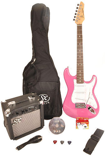 Strap Electric Guitar Package 1/2 Size w/Pocket Amp Cord & On Line Video Lessons SX RST 1/2 CAR Short Scale Red Package 