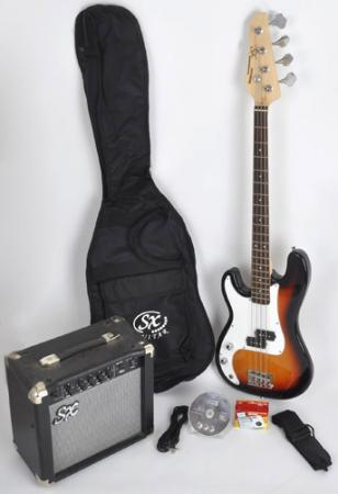 SX Ursa 1 JR RN PK 3TS Sunburst Left Handed 3/4 Bass Guitar Package