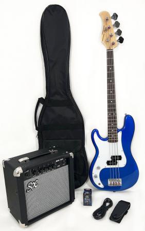 SX Ursa 1 JR RN PK EB Left Handed Electric Blue 3/4 Bass Guitar Pack