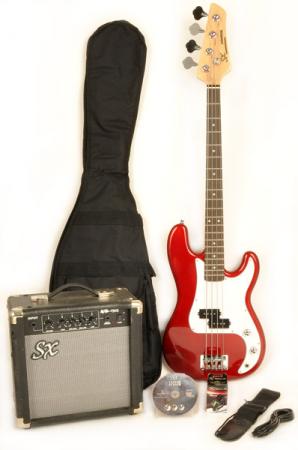 SX Ursa 1 JR RN PK CAR Red 3/4 Bass Guitar Pack