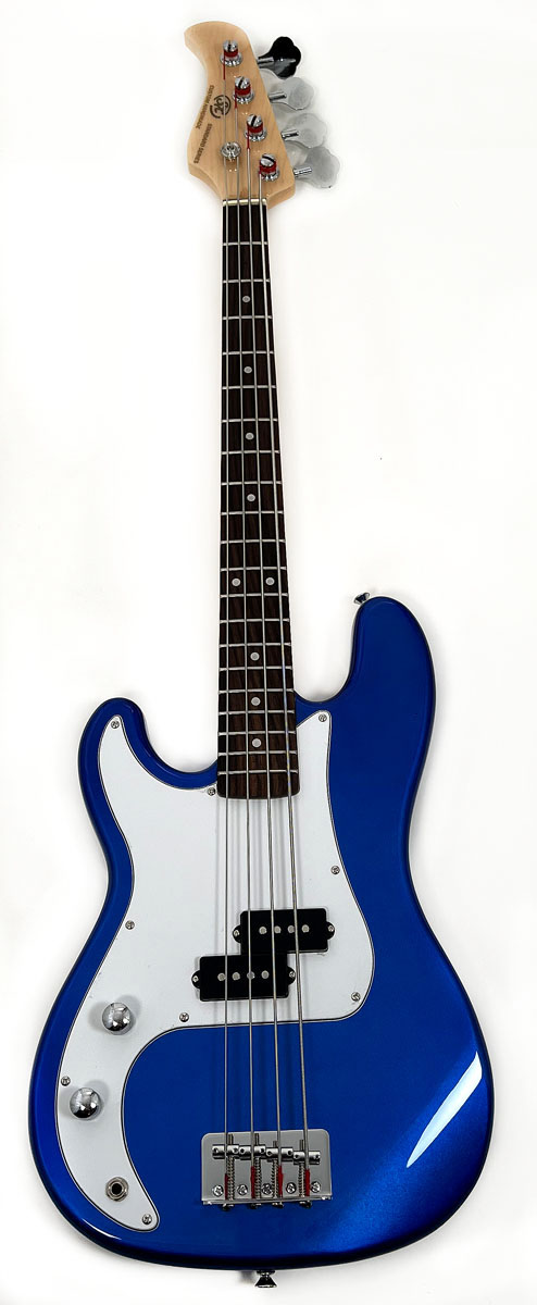3/4 Size Beginner Bass Guitar Package Blue w/Amp Bag Strap & Cord SX Ursa 1 JR RN EB 